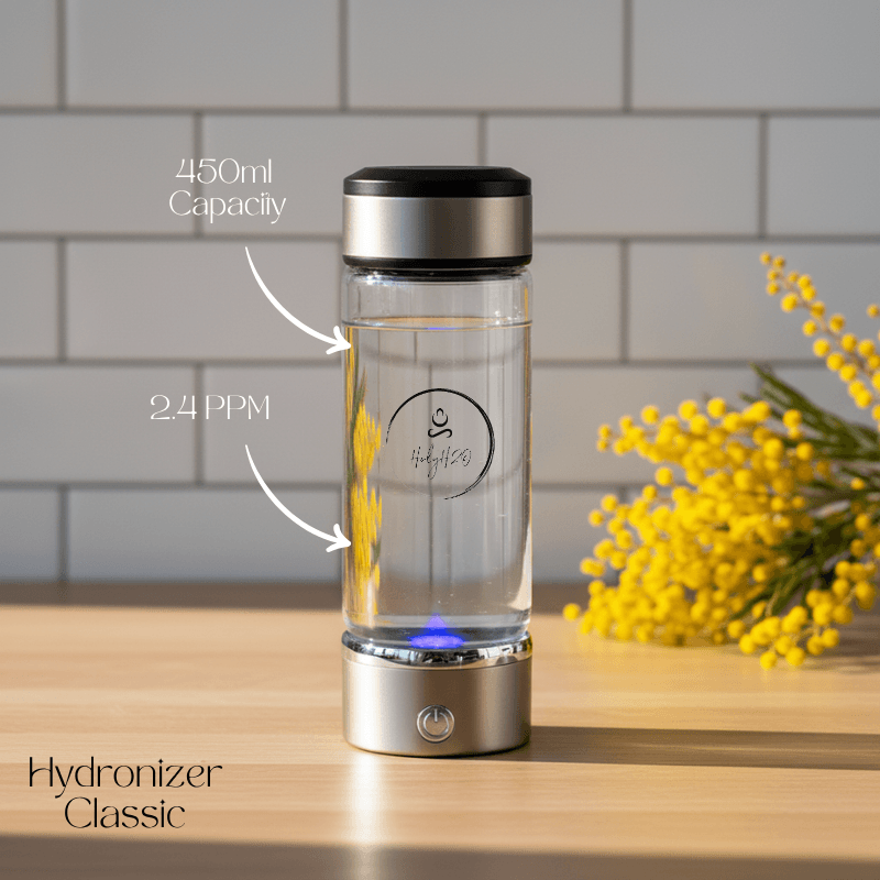 HolyH₂O Hydronizer hydrogen water bottle with SPE/PEM technology and platinum-coated titanium plates