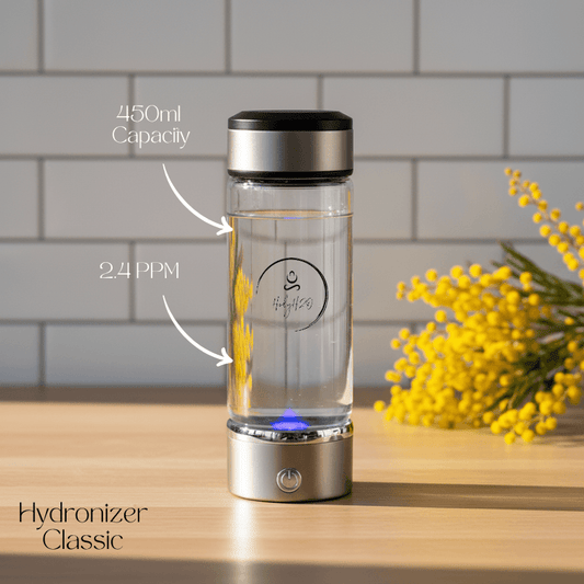 HolyH₂O Hydronizer hydrogen water bottle with SPE/PEM technology and platinum-coated titanium plates