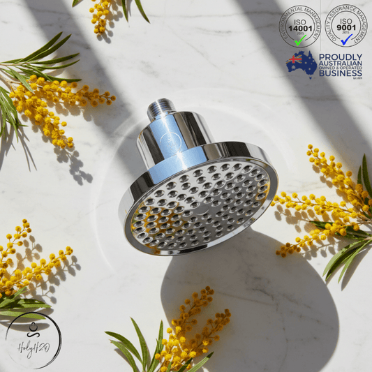 HolyH2O Shower Mate Plus+ shower filter with standard 1/2 inch fitting for chlorine reduction and softer skin