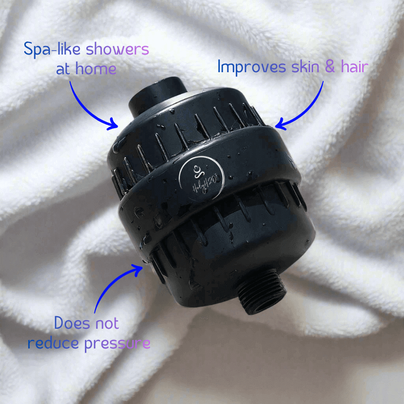 HolyH₂O™ Shower Mate Filter designed for spa-like showers, improving skin and hair without reducing water pressure.
