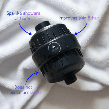 HolyH₂O™ Shower Mate Filter designed for spa-like showers, improving skin and hair without reducing water pressure.