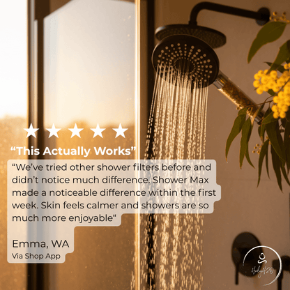 HolyH₂O Shower Max shower filter for reducing chlorine and heavy metals, designed for softer skin and shinier hair