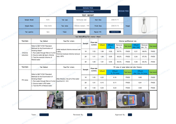 Chlorine & pH test report, first page