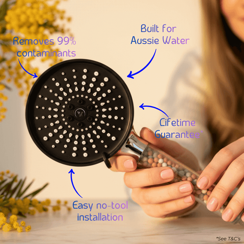 HolyH₂O Shower Max shower filter for reducing chlorine and heavy metals, designed for softer skin and shinier hair